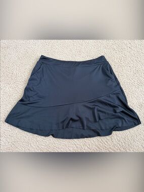 Greg Norman Collection Black Skater Skirt with Ruffle Panel